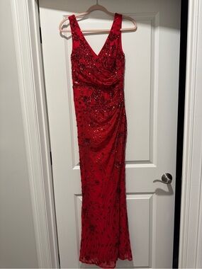 New Red Sequin V-Neck Maxi Dress size S or M